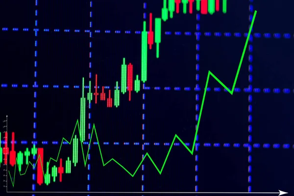 Grafico del bastone di candela con indicatore che mostra punto rialzista o — Foto Stock