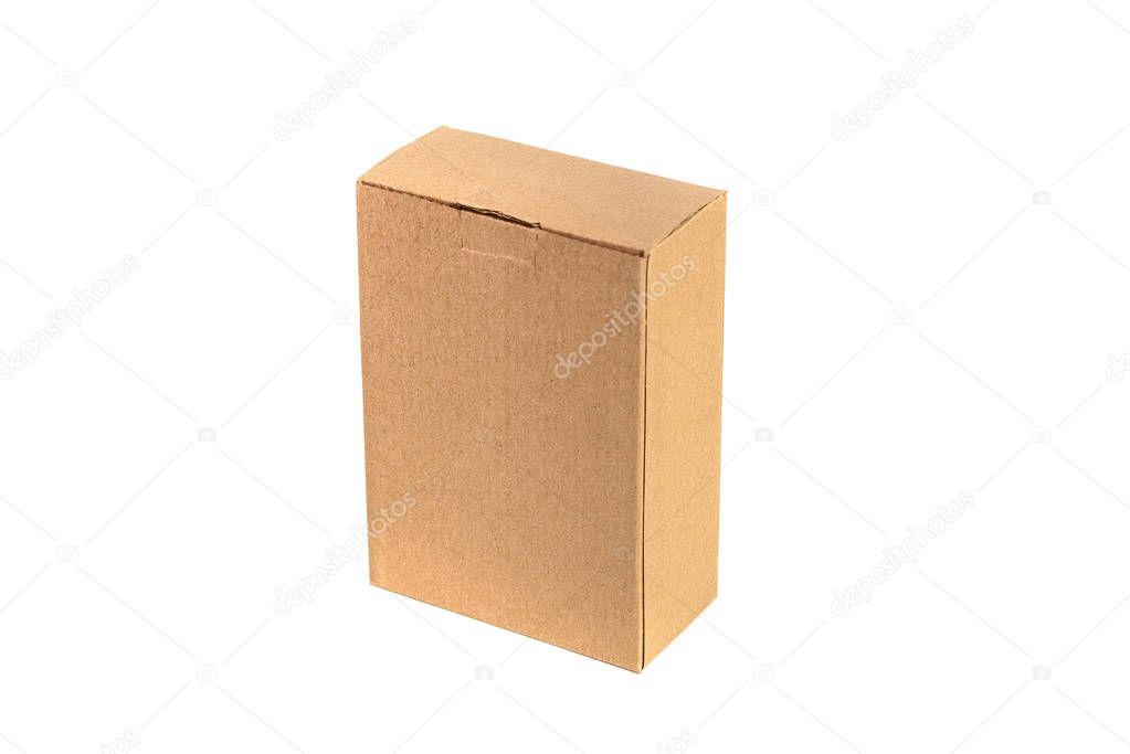 Brown tray or brown paper package or cardboard box isolated on w