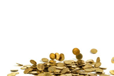 Düşen altın para busin beyaz arka plan üzerinde izole