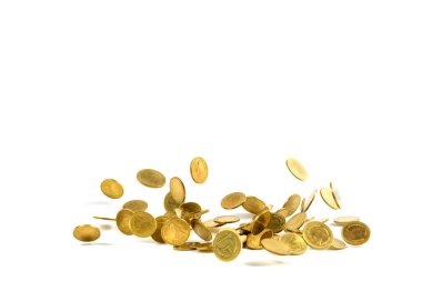 Düşen altın para busin beyaz arka plan üzerinde izole
