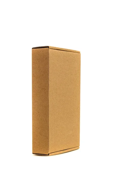 Brown tray or brown paper package or cardboard box isolated with — Stock Photo, Image