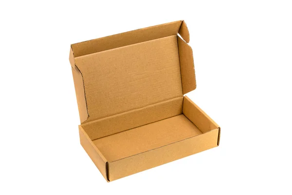 Brown tray or brown paper package or cardboard box isolated with — Stock Photo, Image