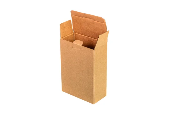 Retângulo aberto caixa de papelão marrom embalagem modelo em branco em — Fotografia de Stock