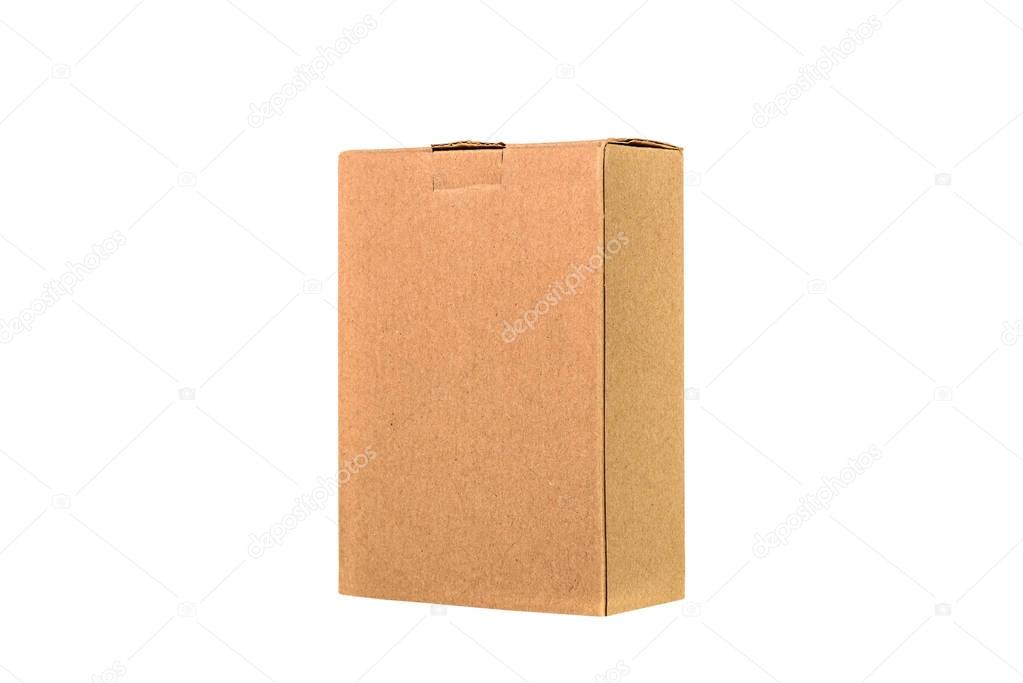 Brown tray or brown paper package or cardboard box isolated on w