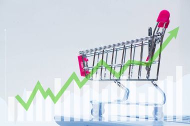 Alışveriş sepeti ya da süpermarket arabası lapto üzerinde çift pozlama