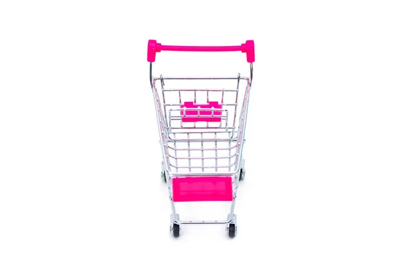 Carrinho de compras ou carrinho de supermercado isolado em backgroun branco — Fotografia de Stock
