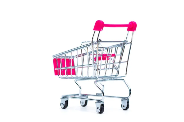 Carrinho de compras ou carrinho de supermercado isolado em backgroun branco — Fotografia de Stock