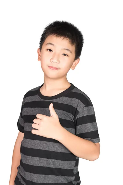 Asiatico ragazzo bambino making, mostrando pollice su con un Sorridente, isolato — Foto Stock