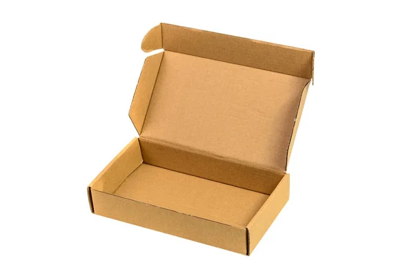 Brown tray or brown paper package or cardboard box isolated with — Stock Photo, Image