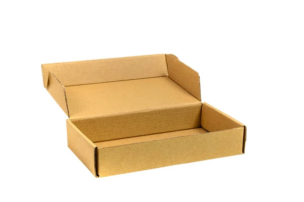 Brown tray or brown paper package or cardboard box isolated with — Stock Photo, Image