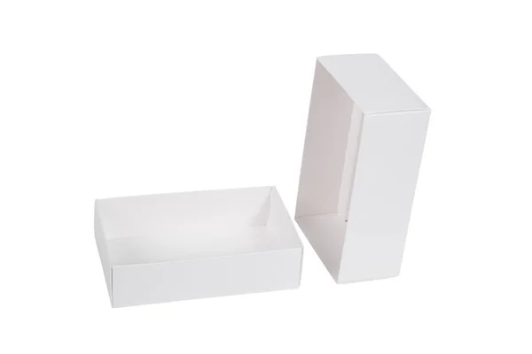 Caja blanca con tapa para embalaje de producto maqueta aislada en whit — Foto de Stock