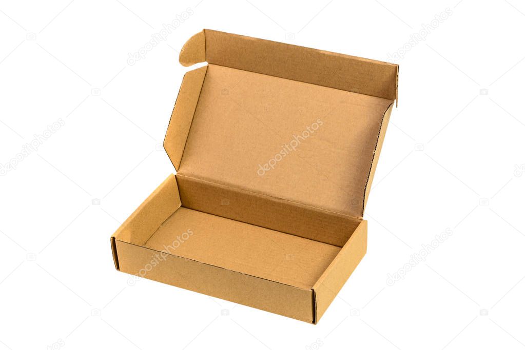 Brown tray or brown paper package or cardboard box isolated with