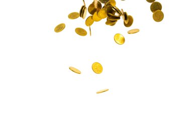 Düşen altın para busin beyaz arka plan üzerinde izole