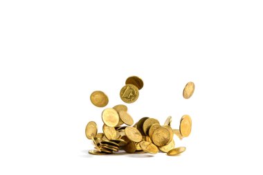 Düşen altın para busin beyaz arka plan üzerinde izole
