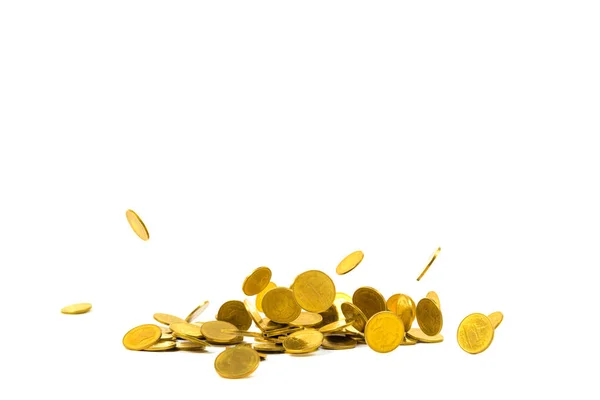 Падіння золотих монет гроші ізольовані на білому тлі, Букін — стокове фото