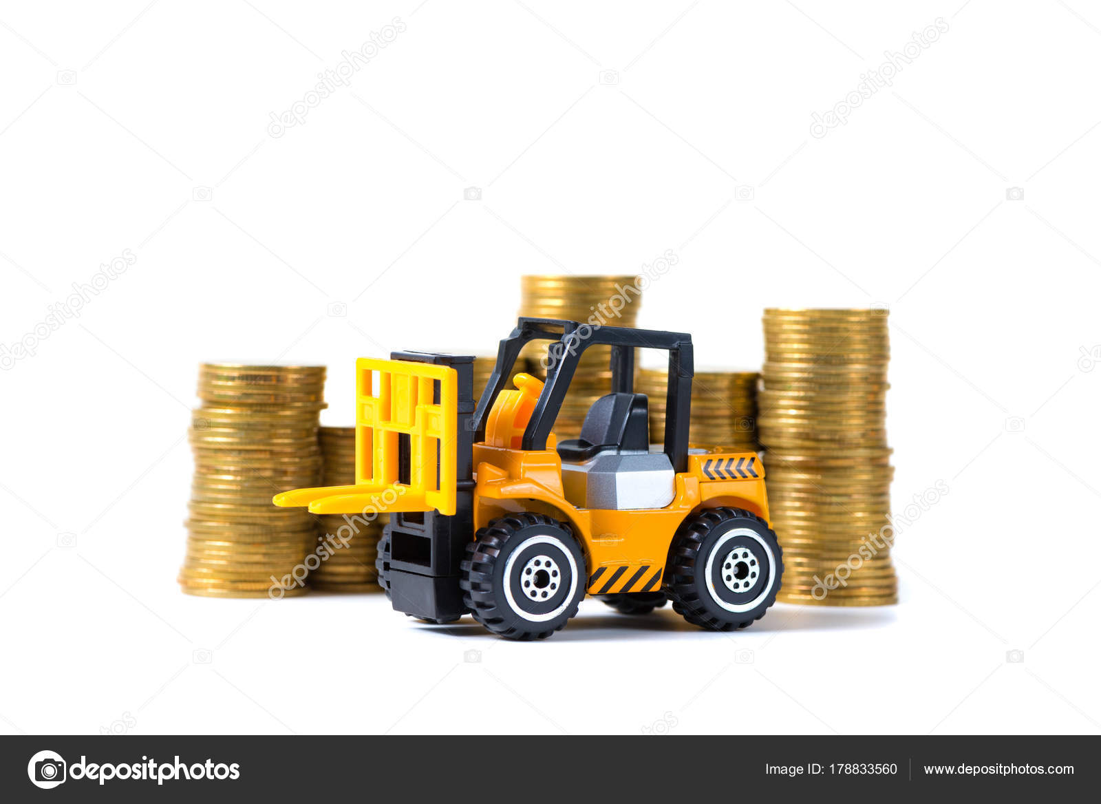 미니 포크 리프트 트럭 로드 스택 코인 금화의 단계, — 스톡 사진 © pookpiik #178833560