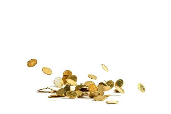 Caduta monete d'oro denaro isolato sullo sfondo bianco, busin — Foto Stock