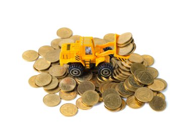 Mini buldozer kamyon yığın sikke altın para yığını ile yükleme, 
