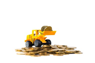 Mini buldozer kamyon yığın sikke altın para yığını ile yükleme, 