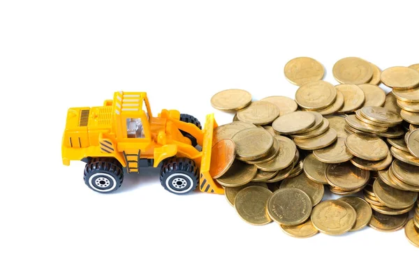 Mini buldozer kamyon yığın sikke altın para yığını ile yükleme, 