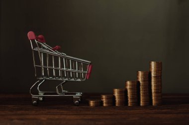 Adım yığınlar ve alışveriş sepeti ya da süpermarket arabası /