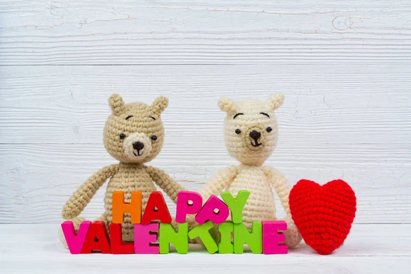 Sweet couple teddy bear doll in love with valentine text and red