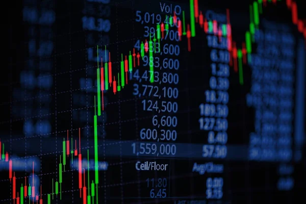 Candle stick graph chart with indicator showing bullish point or — Stock Photo, Image