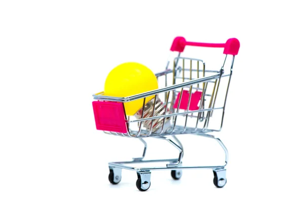 Mini chariot d'achat ou chariot de supermarché avec tungstène jaune l — Photo