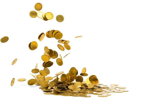 Caída de monedas de oro dinero aislado en el fondo blanco, busin — Foto de Stock