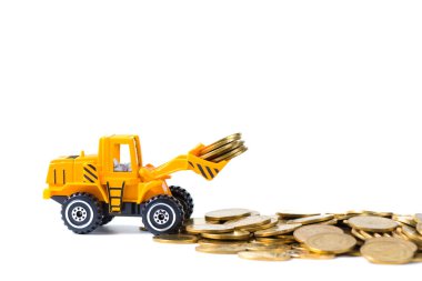 Mini buldozer kamyon yığın sikke altın para yığını ile yükleme, 