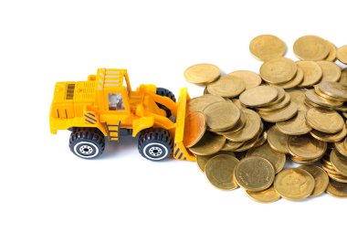 Mini buldozer kamyon yığın sikke altın para yığını ile yükleme, 