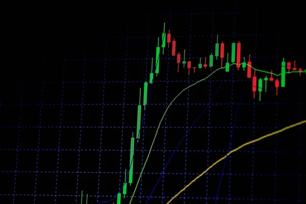 与指示器显示看涨点蜡烛棍子 graph 图表或 — 图库照片