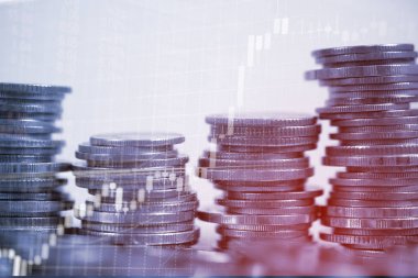 Borsa ekran grafik boa ile para yığınının çift pozlama