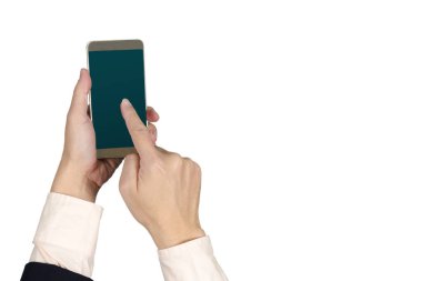 Akıllı telefon, ekran f tarafından dokunmadan kullanarak tutan işadamı el