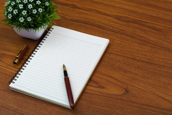 Pluma estilográfica o pluma de tinta con papel de cuaderno y poco decoratio — Foto de Stock