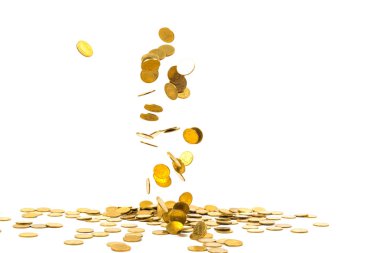 Düşen altın para busin beyaz arka plan üzerinde izole