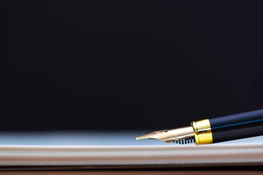 Dolma kalem veya tükenmez kalem defter kağıt üzerinde woode ile yakın çekim