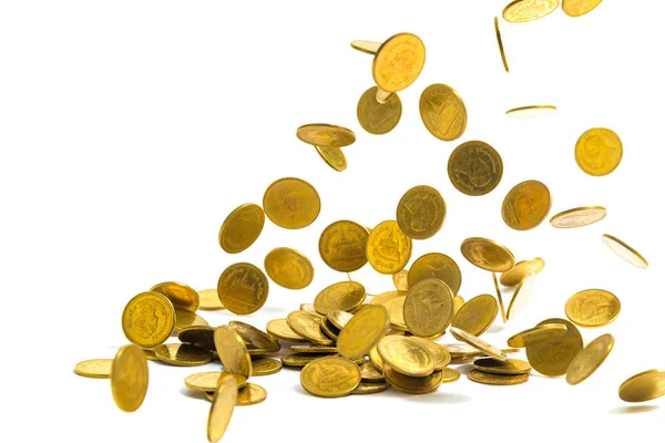 Falling gold coins money isolated on the white background, busin Royalty Free Stock Photos