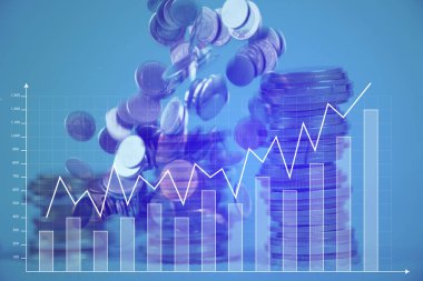 Çift pozlama madeni para ile şehir içinde mali grafik yığını ve