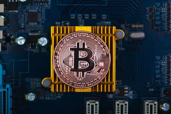 Bitcoin digital currency,  bit-coin on motherboard or electronic