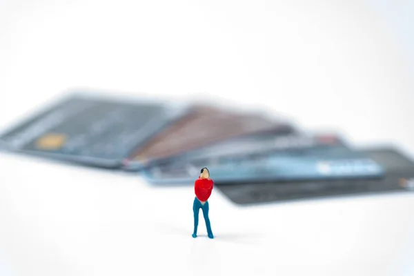 Shopping, fashion, banking and payment concept, figure miniature — Stock Photo, Image