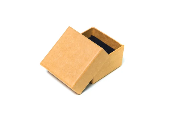 Empty opened brown small cardboard box with lid for mock up isol — Stock Photo, Image