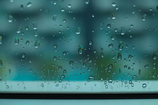 Gouttes Eau Pluie Sur Fenêtre Verre Fond — Photo