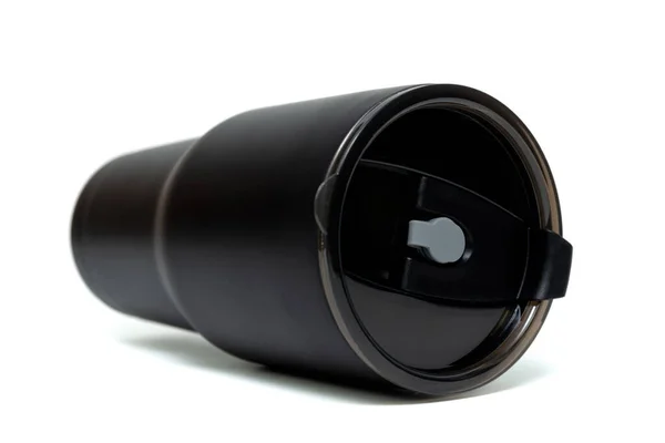 Vaso Acero Inoxidable Color Negro Vaso Almacenamiento Frío Caliente Aislado — Foto de Stock