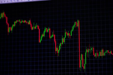 Mum sopa graph grafiği boğa noktası veya EUR'daki aşağı hareket noktası, borsa veya borsa ticaret, yatırım ve finansal kavramı fiyat trendi aşağı veya yukarı eğilim gösteren göstergesi ile. ince odak.