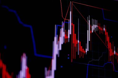 Mum sopa graph grafiği boğa noktası veya EUR'daki aşağı hareket noktası, borsa veya borsa ticaret, yatırım ve finansal kavramı fiyat trendi aşağı veya yukarı eğilim gösteren göstergesi ile. ince odak.