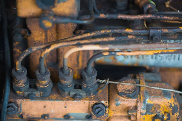 Antika Motor Sistemi Ağır Kamyonun Eski Dizel Motorunun Bir Parçası — Stok fotoğraf