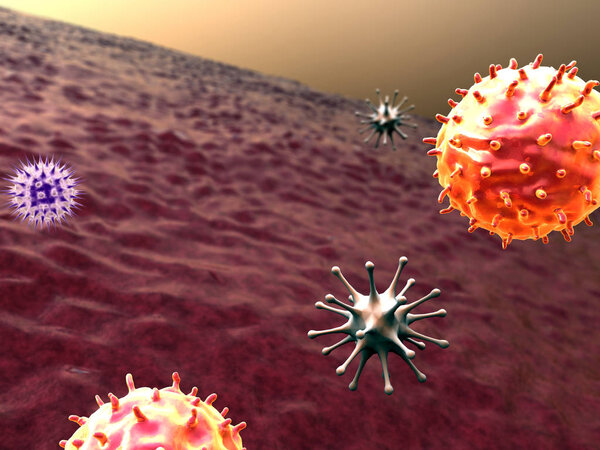 Cancer cell attacked by lymphocytes