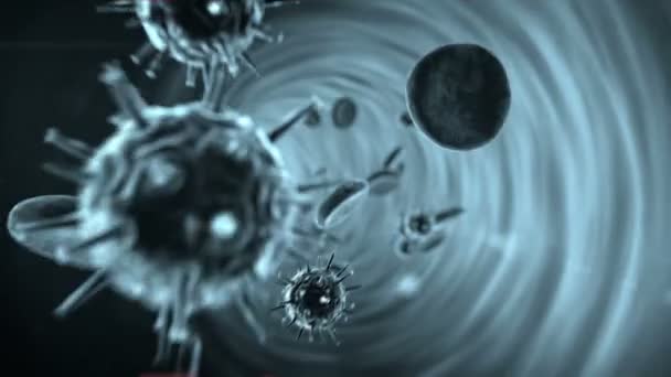 Coronavirus Στο Αίμα Μέσα Στο Αιμοφόρο Αγγείο Ερυθροκύτταρα Και Ιούς — Αρχείο Βίντεο