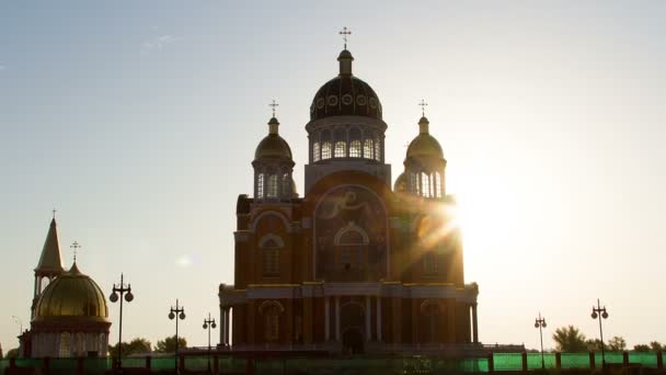 Kirche Morgengrauen Silhouette Der Kirche Vor Sonnenaufgang Russische Stereotype Symbole — Stockvideo